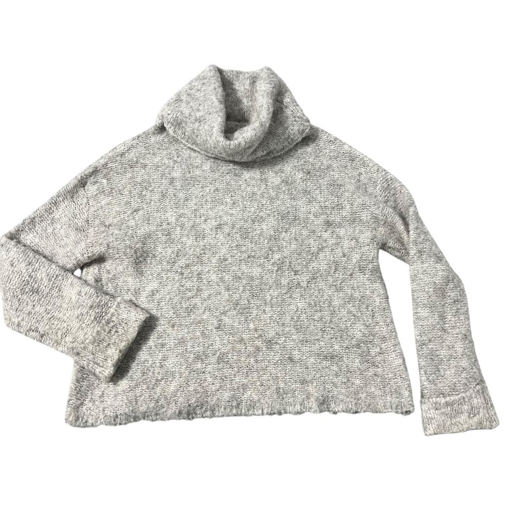 fab'rik Sweater Womens Large Heather Gray‎ Cowl Neck Boxy Textured Fuzzy Crop